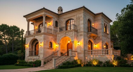 Naklejka premium Elegant Italianate Mansion at Dusk