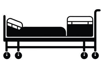 Black Silhouette of a Medical Stretcher Cart with Wheels and Handle for Patient Transport