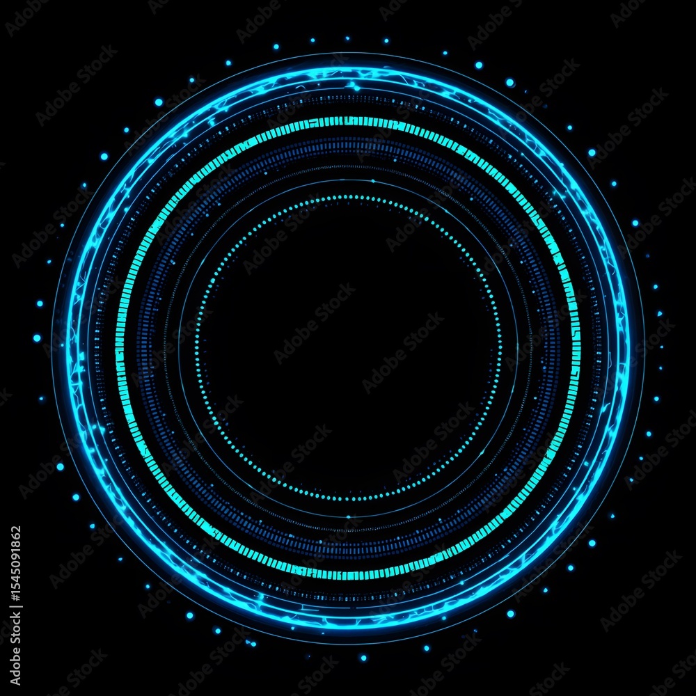 Poster 4k blue circular animation separated from a black green screen background, used for hud interface el