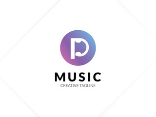 Letter P gradient music logo with headphone for your brand