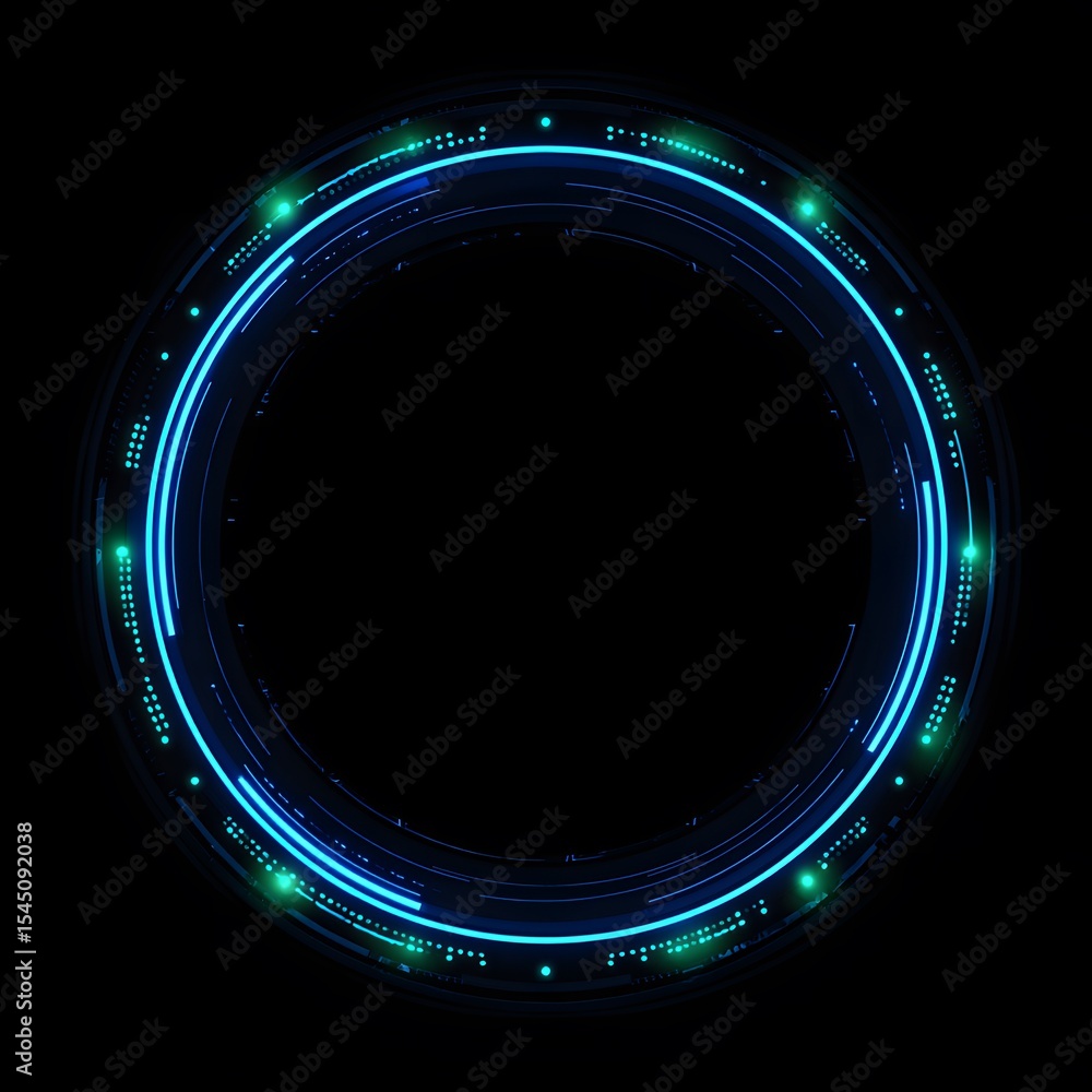 Poster 4k blue circular animation separated from a black green screen background, used for hud interface el