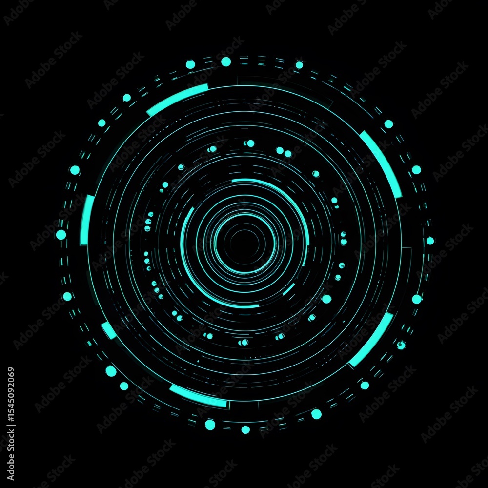 Poster 4k blue circular animation separated from a black green screen background, used for hud interface el