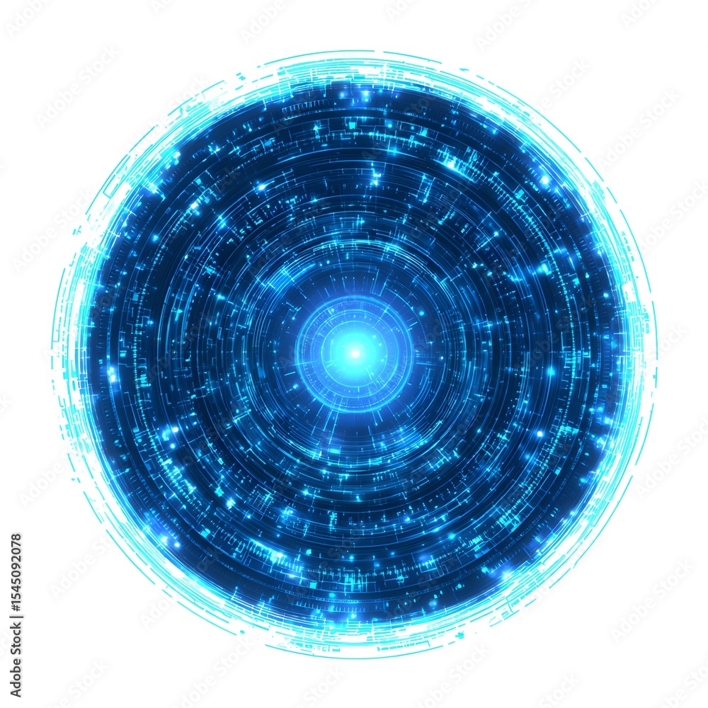Poster 4k blue circular animation separated from a black green screen background, used for hud interface el