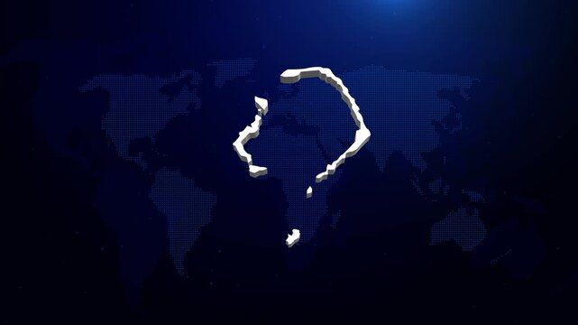 Tuvalu map, country territory outline self drawing animation ,3D white map.