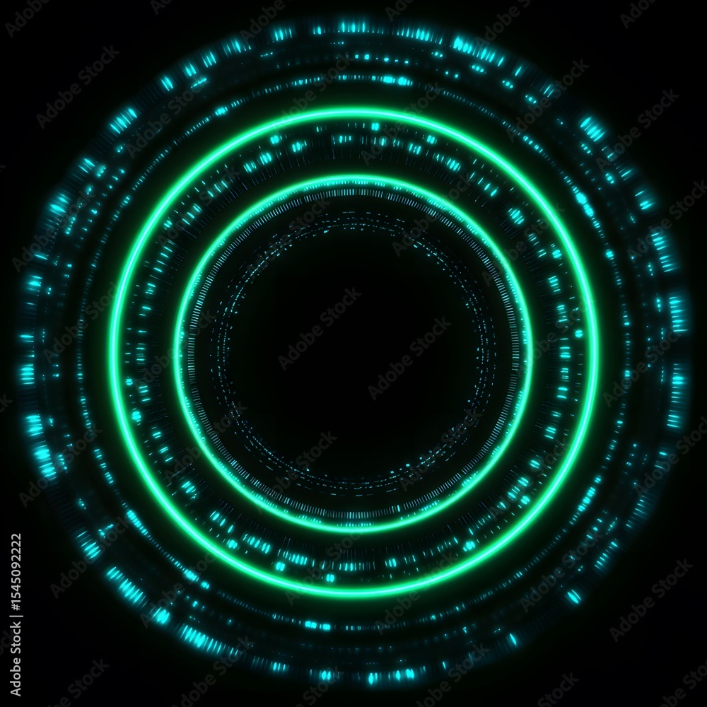 Fototapete 4K blue circular animation separated from a black green screen background, used for HUD interface element design. Circular core and electronic circuit animation for futuristic HUD elements. Virtual in