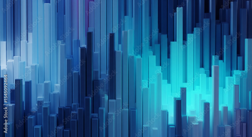 Poster abstract background of various blue rectangular shapes, creating a depth illusion. suggests a citysc