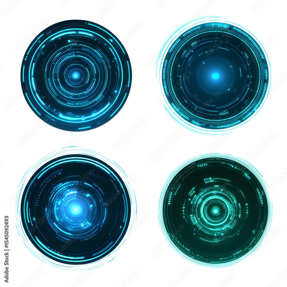 Poster 4k blue circular animation separated from a white green screen background, used for hud interface el