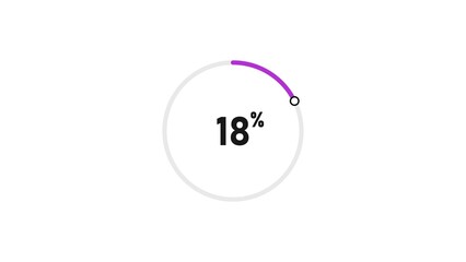 18 percent number loading circle icon pie chart illustration 4K resolution.