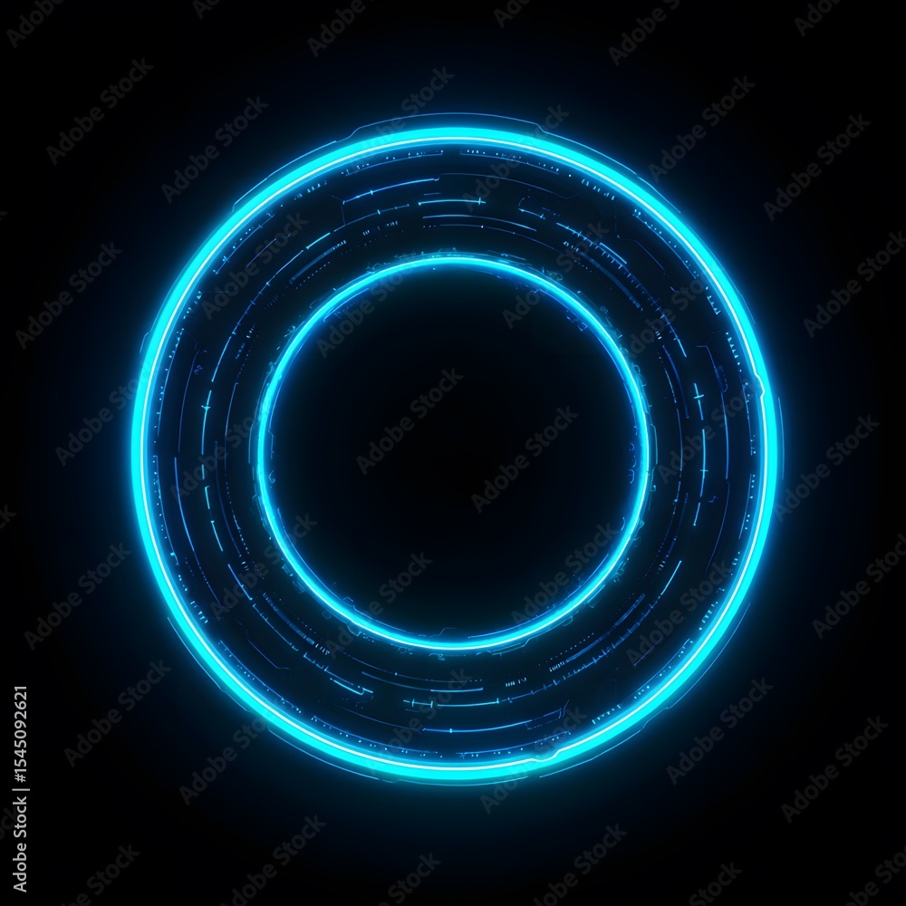 Fototapete 4K blue circular animation separated from a white green screen background, used for HUD interface element design. Circular core and electronic circuit animation for futuristic HUD elements. Virtual in