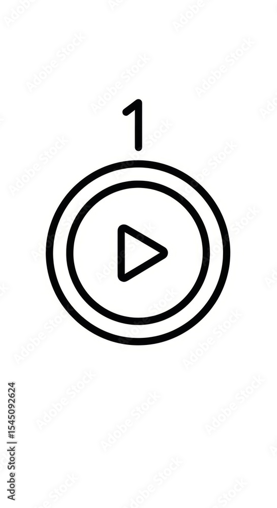 Aufkleber a graphic of a play button inside a circle with the number one above it in black and white color