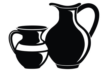 Silhouette Illustration Featuring Two Vintage Pitchers of Different Sizes With Handles for Serving