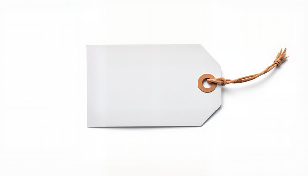 Blank price tag with string on a white background, isolated, transparent background, no background  