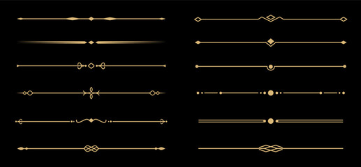 Set of Vintage decorative golden lines. text dividers. Gold line border. Lines separators, Borders, Vintage dividers, Underline elements. Vector illustration