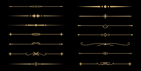 Set of Vintage decorative golden lines. text dividers. Gold line border. Lines separators, Borders, Vintage dividers, Underline elements. Vector illustration