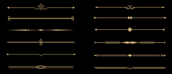 Set of Vintage decorative golden lines. text dividers. Gold line border. Lines separators, Borders, Vintage dividers, Underline elements. Vector illustration