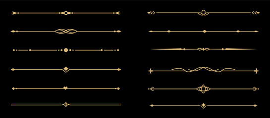 Set of Vintage decorative golden lines. text dividers. Gold line border. Lines separators, Borders, Vintage dividers, Underline elements. Vector illustration
