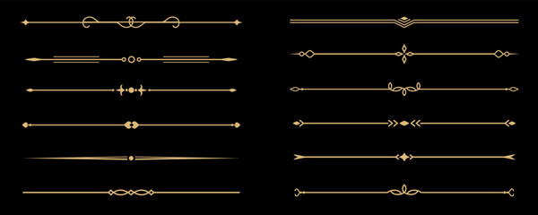 Set of Vintage decorative golden lines. text dividers. Gold line border. Lines separators, Borders, Vintage dividers, Underline elements. Vector illustration