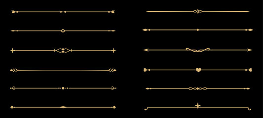 Set of Vintage decorative golden lines. text dividers. Gold line border. Lines separators, Borders, Vintage dividers, Underline elements. Vector illustration