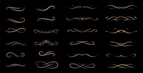 Set of Vintage decorative golden lines. text dividers. Gold line border. Lines separators, Borders, Vintage dividers, Underline elements. Vector illustration