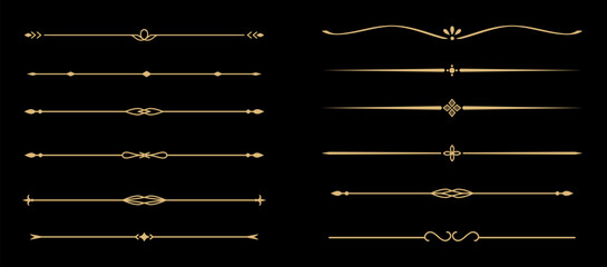 Set of Vintage decorative golden lines. text dividers. Gold line border. Lines separators, Borders, Vintage dividers, Underline elements. Vector illustration