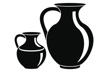 Black and White Silhouette Depiction of Two Earthenware Pitchers, Differing in Size