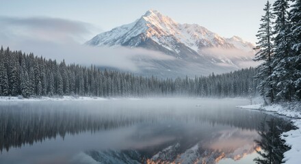 Fototapeta premium Winter mountain lake scene