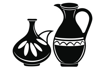 Two Vintage Black Decorative Pitchers, Different Shapes and Designs, Artistic Silhouette Style