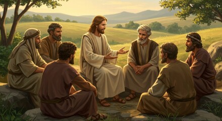 Jesus teaching disciples in nature