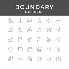 Boundary Line Icons Set – Security, Border, Guard, Passport, Surveillance, Map, Checkpoint, Minimal Vector Collection