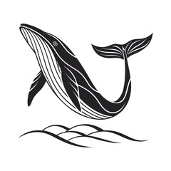 Whale Vector Art Silhouette – Oceanic Wildlife Clipart Black Whale Silhouette Vector Graphic for Design Projects.