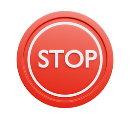 3d red stop sign isolated on white round ring road side sign written in white color stop message on a transparent backgorund