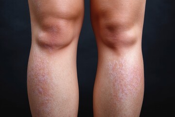Naklejka premium Close-up of human knees showing skin texture and discoloration under studio light