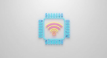 Neon Wifi Chip Icon on White Background