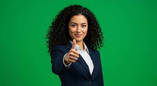 Confident Businesswoman Giving Thumbs Up, Green Screen - Powered by Adobe