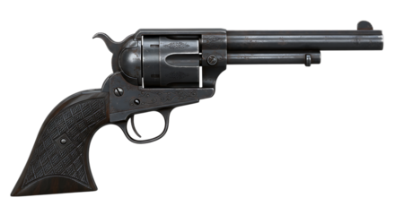 Antique engraved revolver gun isolated on transparent background