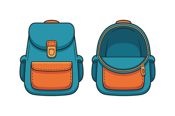 Teal and Orange Backpack Illustration Front and Back View
