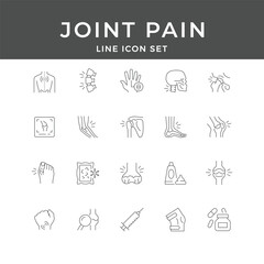 Joint Pain Line Icon Set – Arthritis, Inflammation, Medical, Bone, Therapy, Health, Orthopedic, Minimal Vector Collection