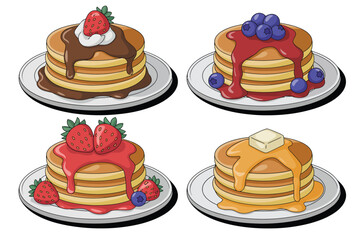 Delicious Pancakes with Various Toppings Illustration
