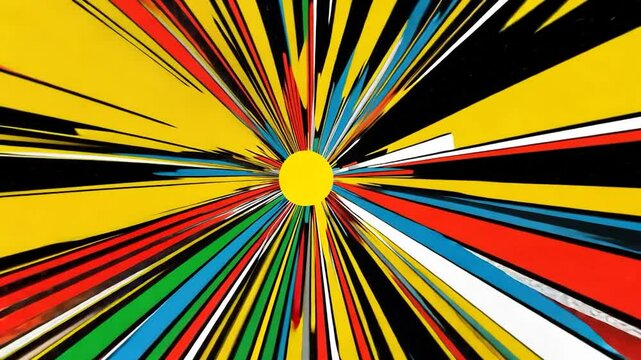 Radiating colorful lines converging on a central yellow circle