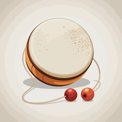 Small Wooden Hand Drum with Red Beads Musical Instrument