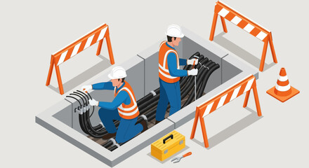 Underground Cable Installation Technicians Working on Electrical Wiring