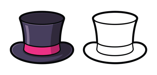 Cartoon Top Hat Illustration with Coloring Page