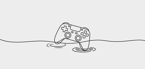 Game Controller Falling into Water Line Art Illustration