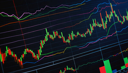 Detailed view of a candlestick chart displaying fluctuating financial data, highlighting stock trends over time in a professional trading environment