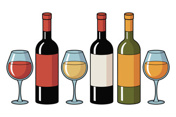 Wine Bottles and Glasses Illustration Graphic