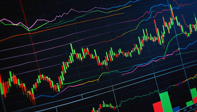 Detailed view of a candlestick chart displaying fluctuating financial data, highlighting stock trends over time in a professional trading environment
