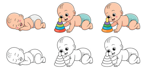 Adorable Baby Illustrations Playing and Sleeping