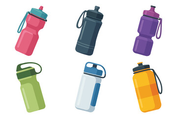 Six Colorful Sport Water Bottles Collection Illustration