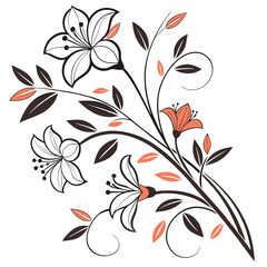 featuring a graceful, minimalist floral design in black, orange and white
