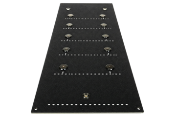 Black panel with symmetrical circular components and light isolated on a transparent background